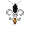 .925 Sterling Silver Marquise Onyx and Citrine and Diamond Accent Fleur De Lis Pendant Necklace (H-I Color, SI1-SI2 Clarity) - 18"-1