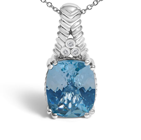 .925 Sterling Silver Blue Topaz and Diamond Accent Textured Pendant Necklace - 18" Inches-1