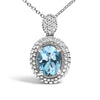 .925 Sterling Silver Oval Blue Topaz and Diamond Accent with Beaded Halo Pendant Necklace - 18" Inches-1
