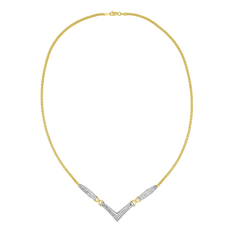 14K Yellow and White Gold 2.0 Cttw Princess Cut Diamond Flared and X-Station V Shaped 18” Franco Chain Statement Necklace (H-I Color, SI2-I1 Clarity)-1