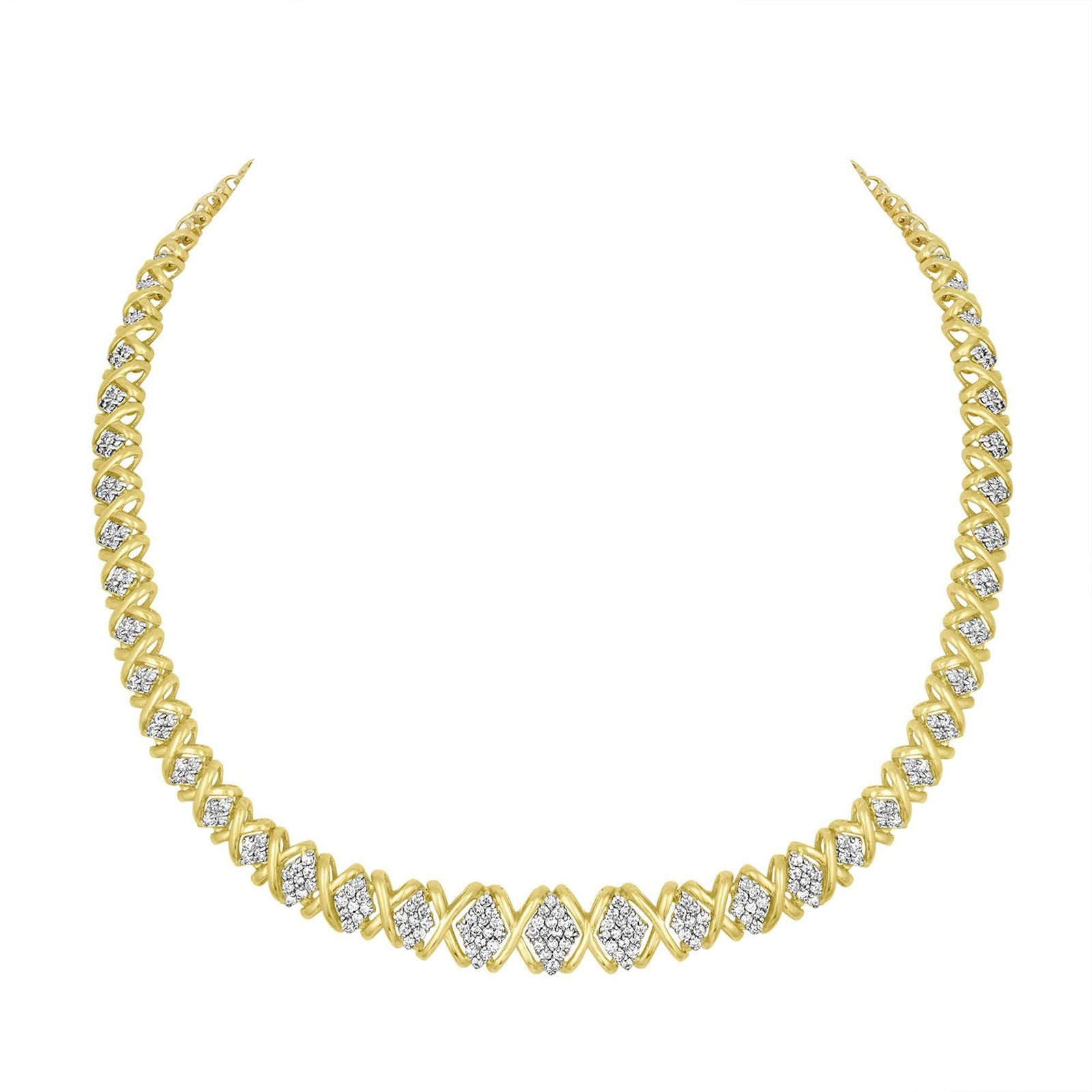 10K Yellow Gold 4 cttw Brilliant Round-Cut Diamond Graduating Riviera Statement Necklace (H-I Color, I2-I3 Clarity)-1
