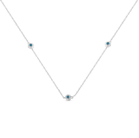 Sterling Silver Treated Blue Color Diamond Station Necklace (1/2 cttw, Blue Color, I2-I3 Clarity)-1