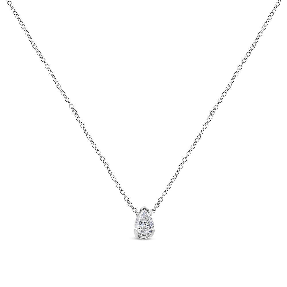 14K White Gold 1/5 Cttw Pear Shape Solitaire Diamond 18" Pendant Necklace (G-H Color, VS2-SI1 Clarity)-3