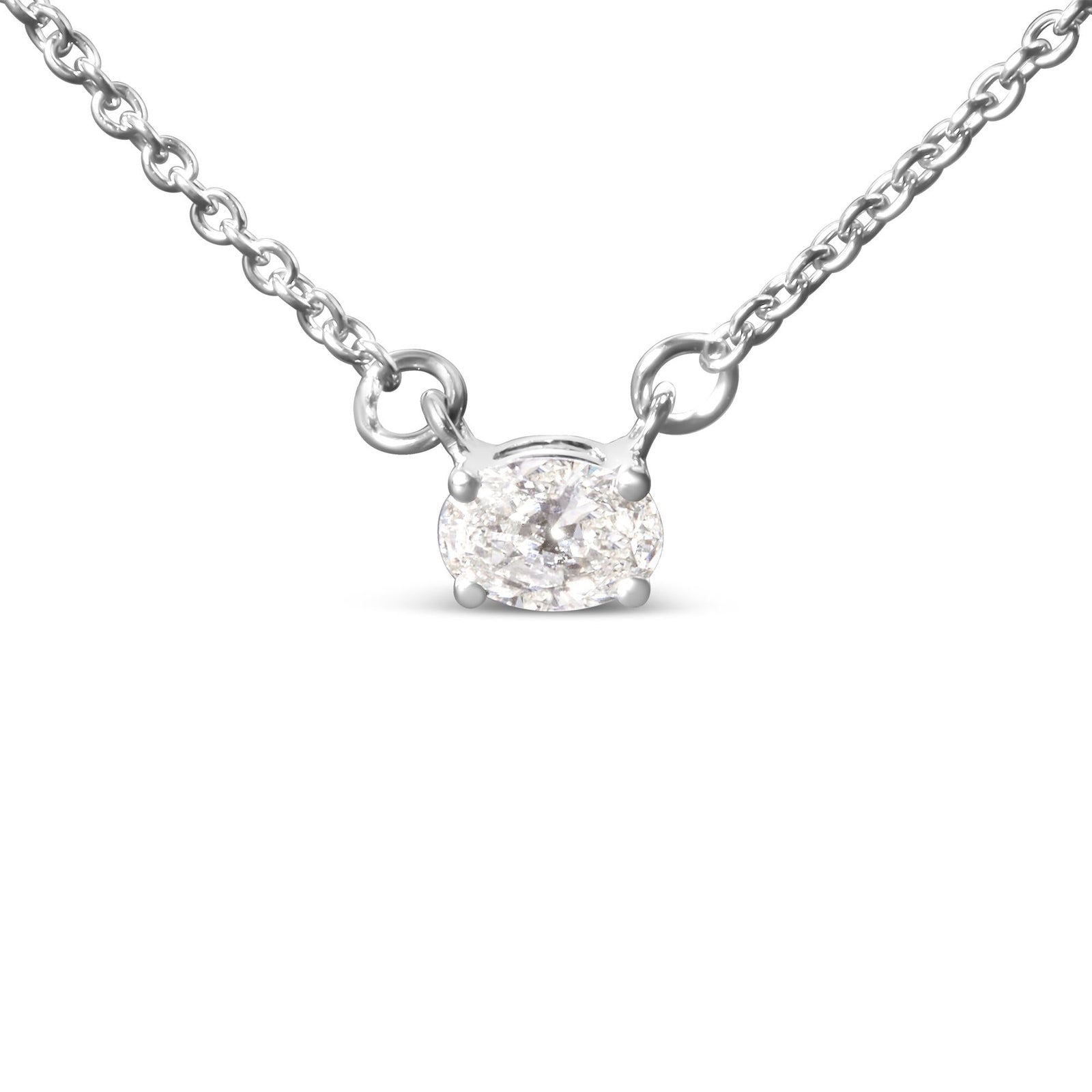 14K White Gold 1/4 Cttw Lab Grown Oval Solitaire Diamond East West 18" Pendant Necklace (G-H Color, VS2-SI1 Clarity)-1