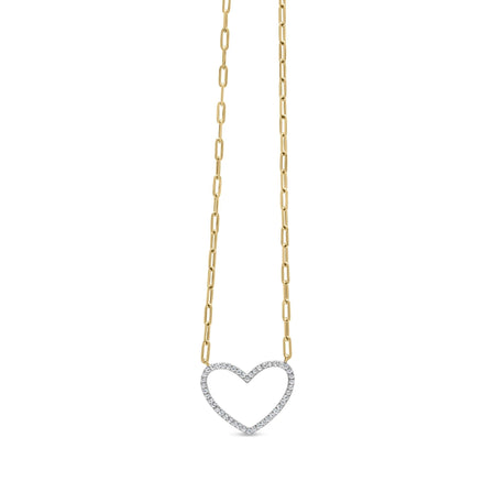 14K Yellow Gold Plated .925 Sterling Silver 1/4 Cttw Diamond Open Heart with Paperclip Chain Pendant Necklace (I-J Color, I2-I3 Clarity) - 18" Inches-1