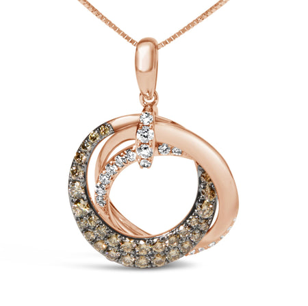 14K Rose Gold 3/4 Cttw Brown and White Diamond Interlocking Circle Hoop 18" Inch Pendant Necklace (G-H Color, SI2-I1 Clarity)-1