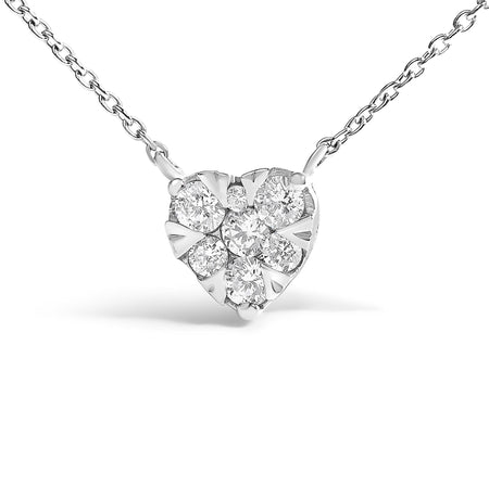14K White Gold 1/4 Cttw Diamond Composite Heart Pendant Necklace - 18" Inches-1