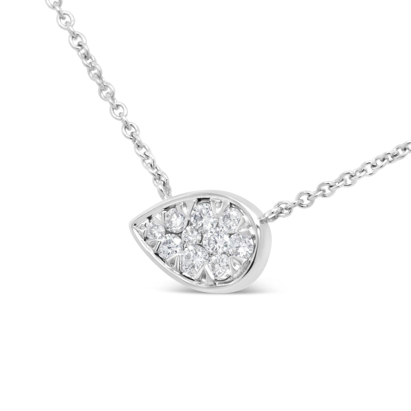 14K White Gold 1/4 Cttw Round Diamond Composite Teardrop Shape 18" Pendant Necklace - (G-H Color, SI2-I1 Clarity)-1