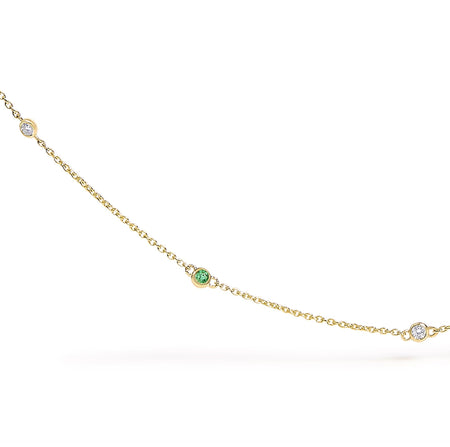 14K Yellow Gold Bezel Set Alternating Green Emerald and Diamond Station Necklace - 18" Inches-1