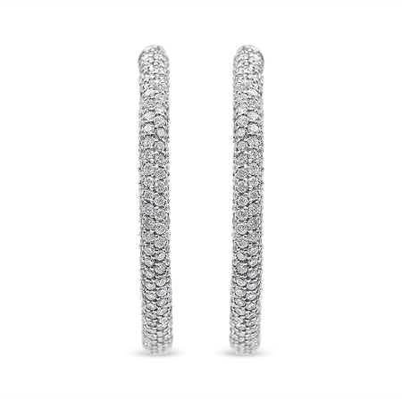 18K White Gold 2 1/3 Cttw Pave Set Diamond Semi Eternity Leverback Hoop Earrings (F-G Color, VS1-VS2 Clarity)-1