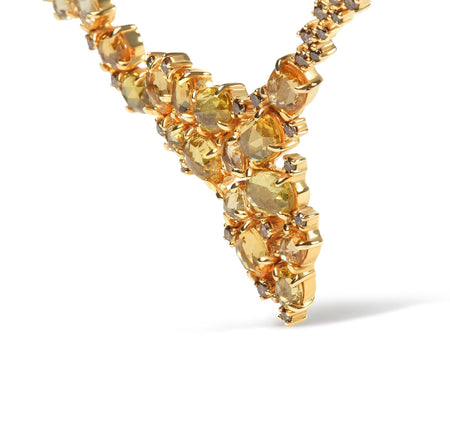 18K Yellow Gold 1/2 Cttw Brown Diamond and Multi-Size Oval Yellow Sapphire Cluster Cascade Station Necklace (Brown Color, SI1-SI2 Clarity) - Adjustable up to 14" to 16"-1