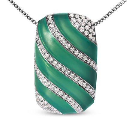 .925 Sterling Silver Turquoise Enamel and 1/2 Cttw Diamond Block 18" Pendant Necklace (F-G Color, VS1-VS2 Clarity)-1