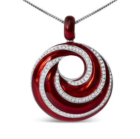 .925 Sterling Silver Red Enamel and 1/2 Diamond Endless Swirl Medallion 18" Pendant Necklace (F-G Color, VS1-VS2 Clarity)-1