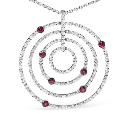 18K White Gold 2 1/6 Cttw Pave Set Diamonds and Red Ruby Openwork Circles 18" Pendant Necklace  (G-H Color, SI2-I1 Clarity) - Adjustable up to 16" - 18"-1