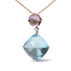 18K White and Rose Gold Round Diamond Accent and Round Rose De France Pink Amethyst and Cushion Cut Sky Blue Topaz Dangle Drop 18" Pendant Necklace (G-H Color, SI1-SI2 Clarity)-1