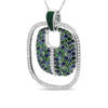 .925 Sterling Silver Green Enamel Pendant with 1/2 Cttw Diamond, Sapphire, and Tsavorite Openwork Statement 18" Pendant Necklace (F-G Color, VS1-VS2 Clarity)-1