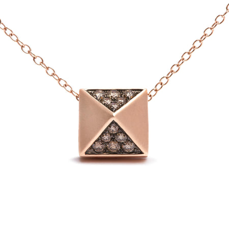 14K Rose Gold 1/4 Cttw Brown Diamond Matte Finished Pyramid Pendant Necklace (Brown Color, SI1-SI2 Clarity) - 18" Inches-1