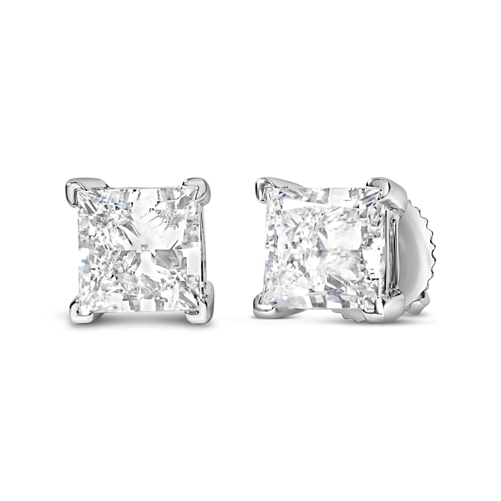 14K White Gold Princess Cut Lab-Grown Diamond Solitaire Stud Earrings (F-G Color, VS2-SI1 Clarity)-4