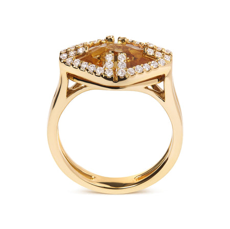 14K Yellow Gold Marquise-Cut Yellow Citrine and 1/3 Cttw Diamond Halo Cocktail Ring (G-H Color, SI1-SI2 Clarity) - Size 7-1