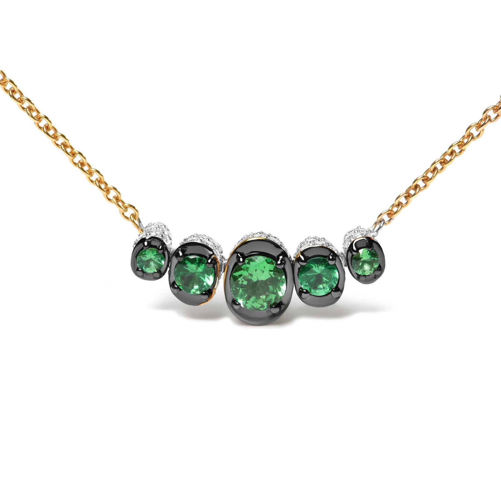 18K Rose Gold 3/4 Cttw Pave Diamonds and Graduated Green Tsavorite Gemstone Curved Bar Choker Necklace (G-H Color, SI1-SI2 Clarity) - Adjustable up to 14" - 16.5"-1