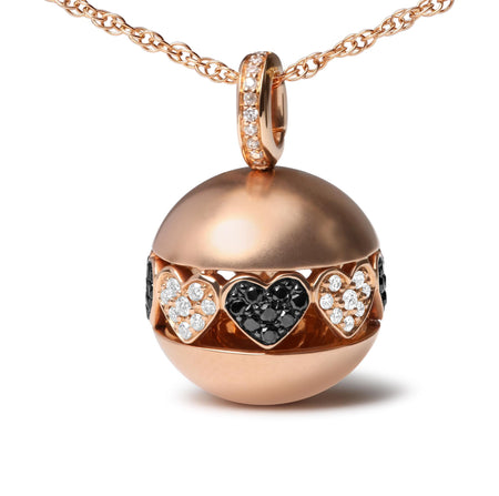 18K Rose Gold 3/8 Cttw Black and White Diamond Ball with Filigree Heart and Cluster Design 18" Pendant Necklace (Black and G-H Color, SI1-SI2 Clarity)-1