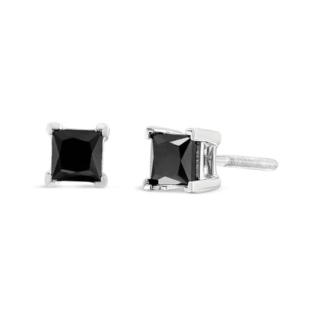 14K White Gold Princess-Cut Treated Black Diamond Classic 4-Prong Stud Earrings