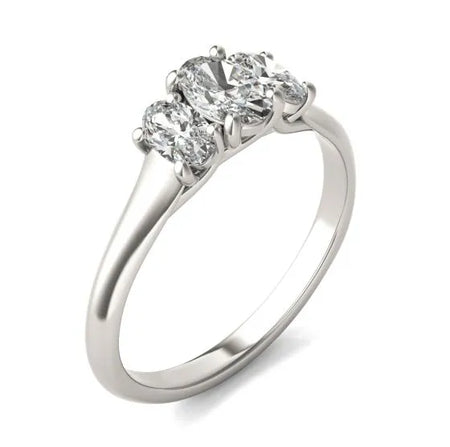 1 CTW Oval Lab Grown Diamond Three Stone Engagement Ring 14K White Gold (G-VS)-1
