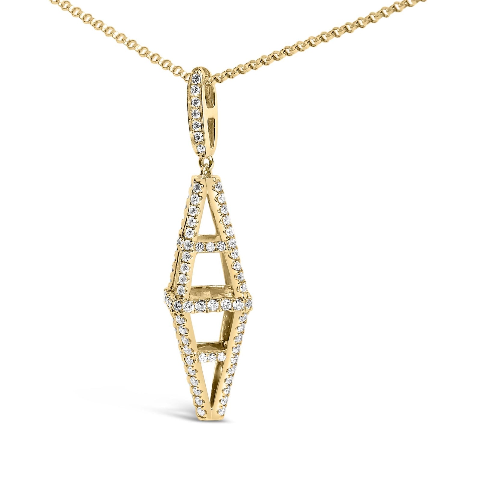 14K Yellow Gold 1.0 Cttw Diamond Studded Geometric Double Pyramid 18" Pendant Necklace (G-H Color, SI1-SI2 Clarity)-2
