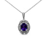 .925 Sterling Silver Diamond Accent and 9x7mm Purple Oval Amethyst Gemstone Pendant 18" Necklace (I-J Color, I1-I2 Clarity)-2