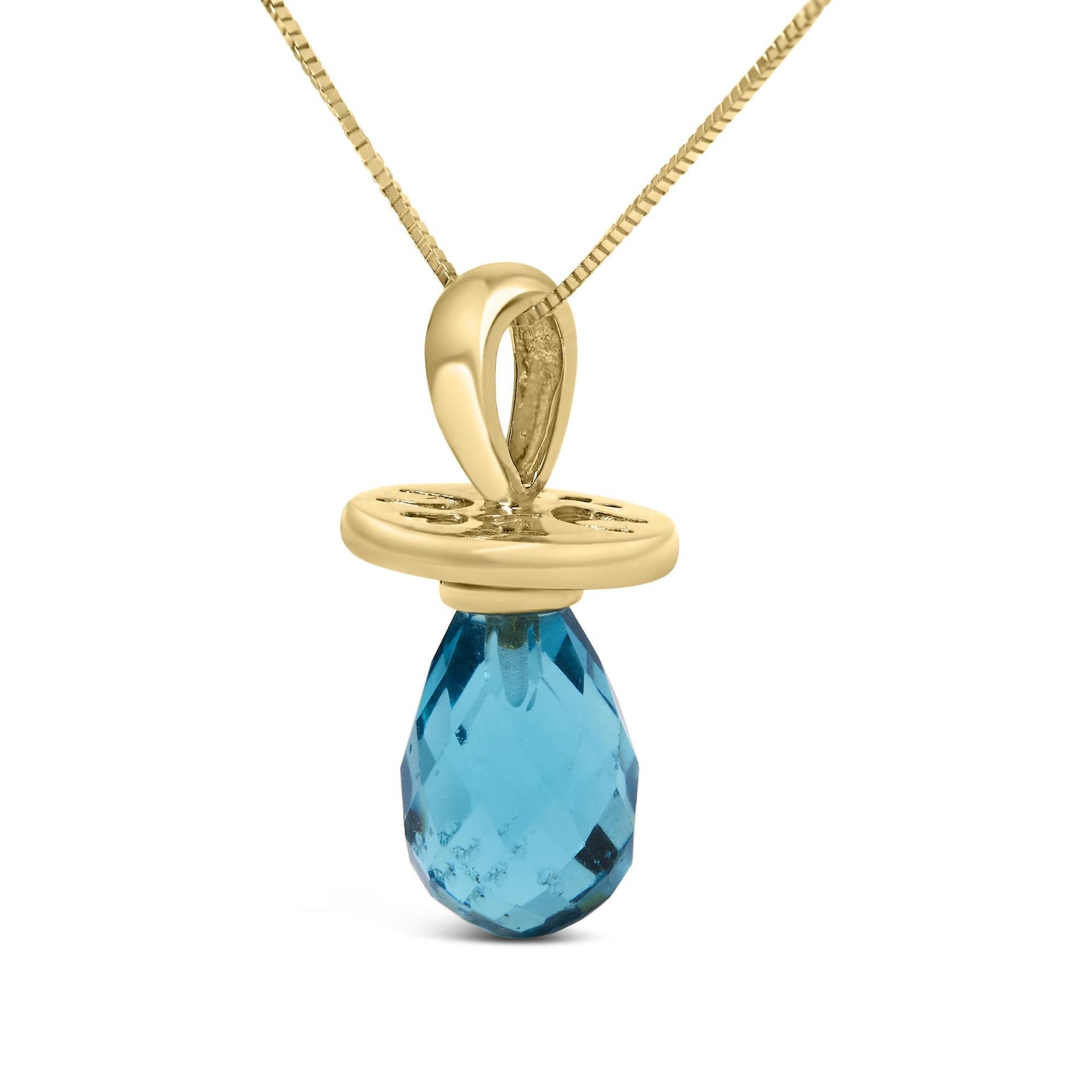 14K Yellow Gold and Blue Quartz Pacifier Pendant Necklace - 18" Inches