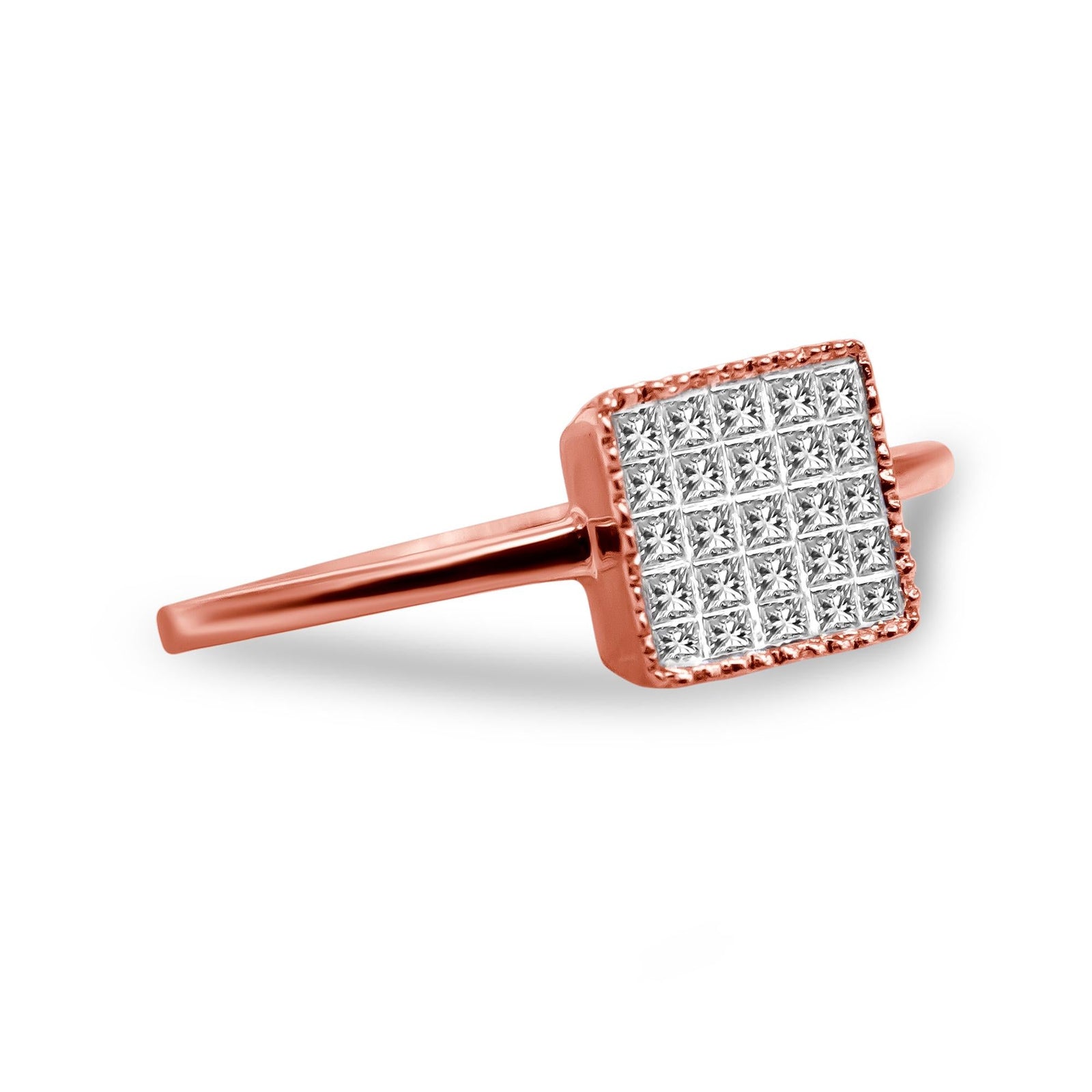 10K Rose Gold 1/3 Cttw Invisible Set Princess Cut Diamond Composite Square Shape Ring for Women (H-I color, I1-I2 clarity)-2