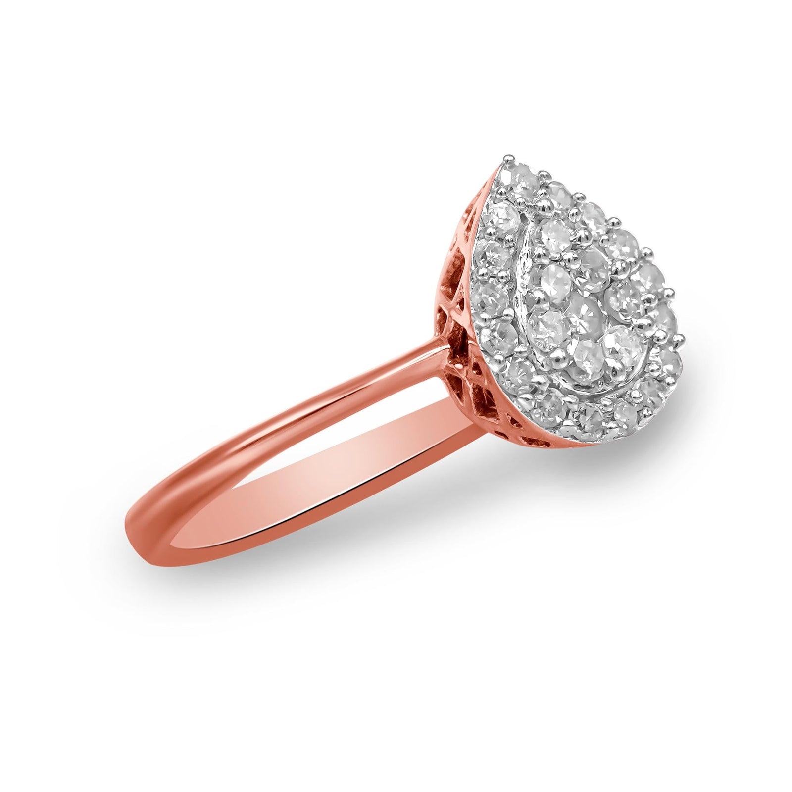 10K Rose Gold 3/8 Cttw Round-Cut Diamond Pear Promise Ring (I-J Color, I2-I3 Clarity)-2