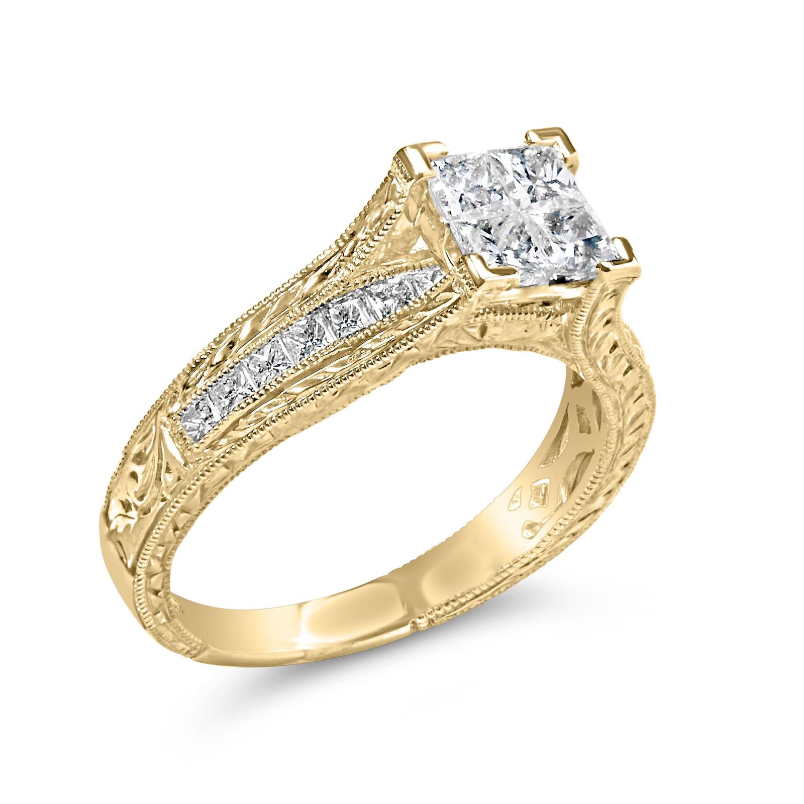 14K Yellow Gold 1.0 Cttw Princess Composite Diamond Engagement Ring (G-H Color, VS1-VS2 Clarity) - Size 7-2