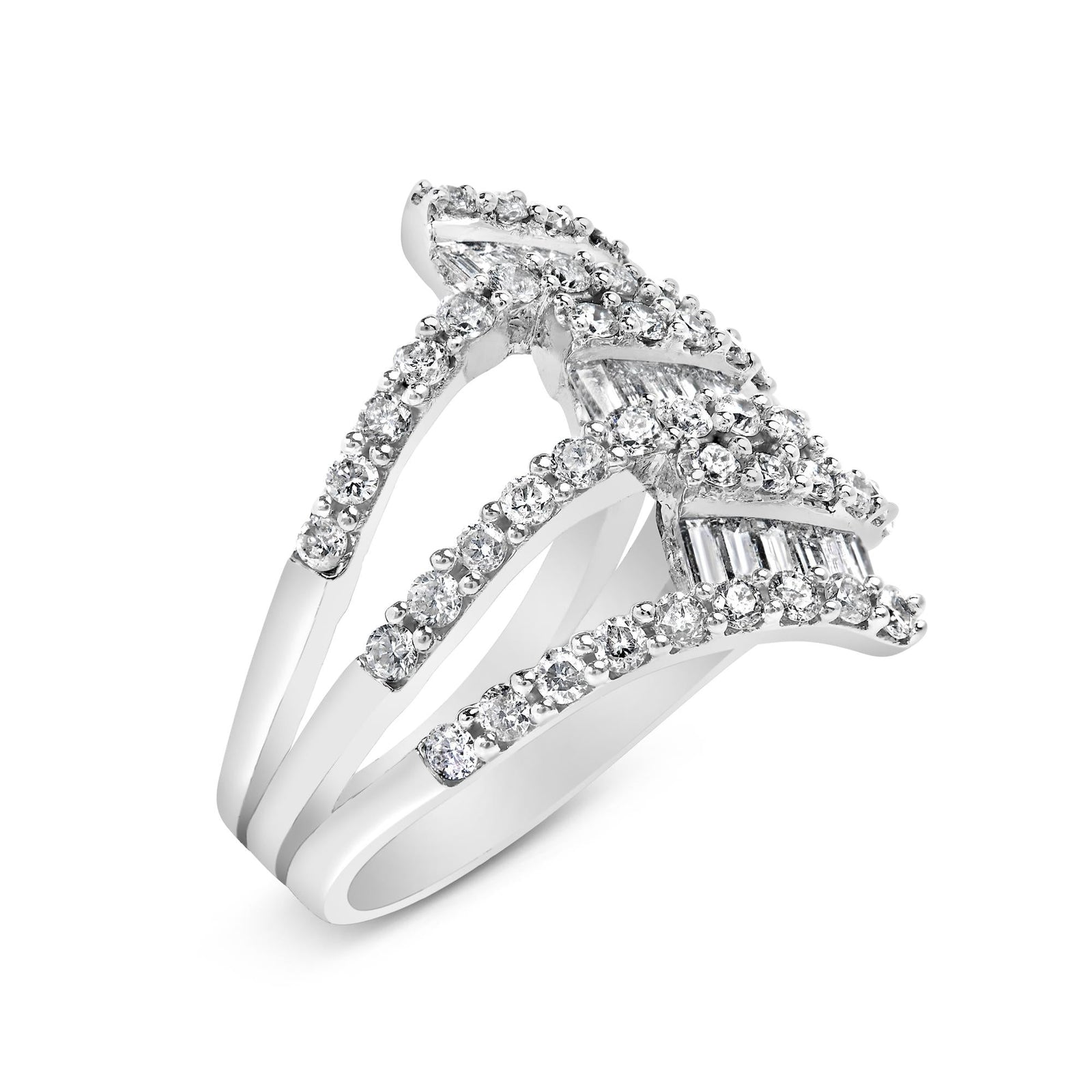 18K White Gold 1 3/4 Cttw Diamond Multi Crossover and Split Shank Cocktail Ring-2