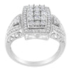 10K White Gold 1.0 Cttw Diamond Rectangular Cushion Shaped Cluster Halo Flared Band Cocktail Fashion Ring (H-I Color, SI2-I1 Clarity)-2