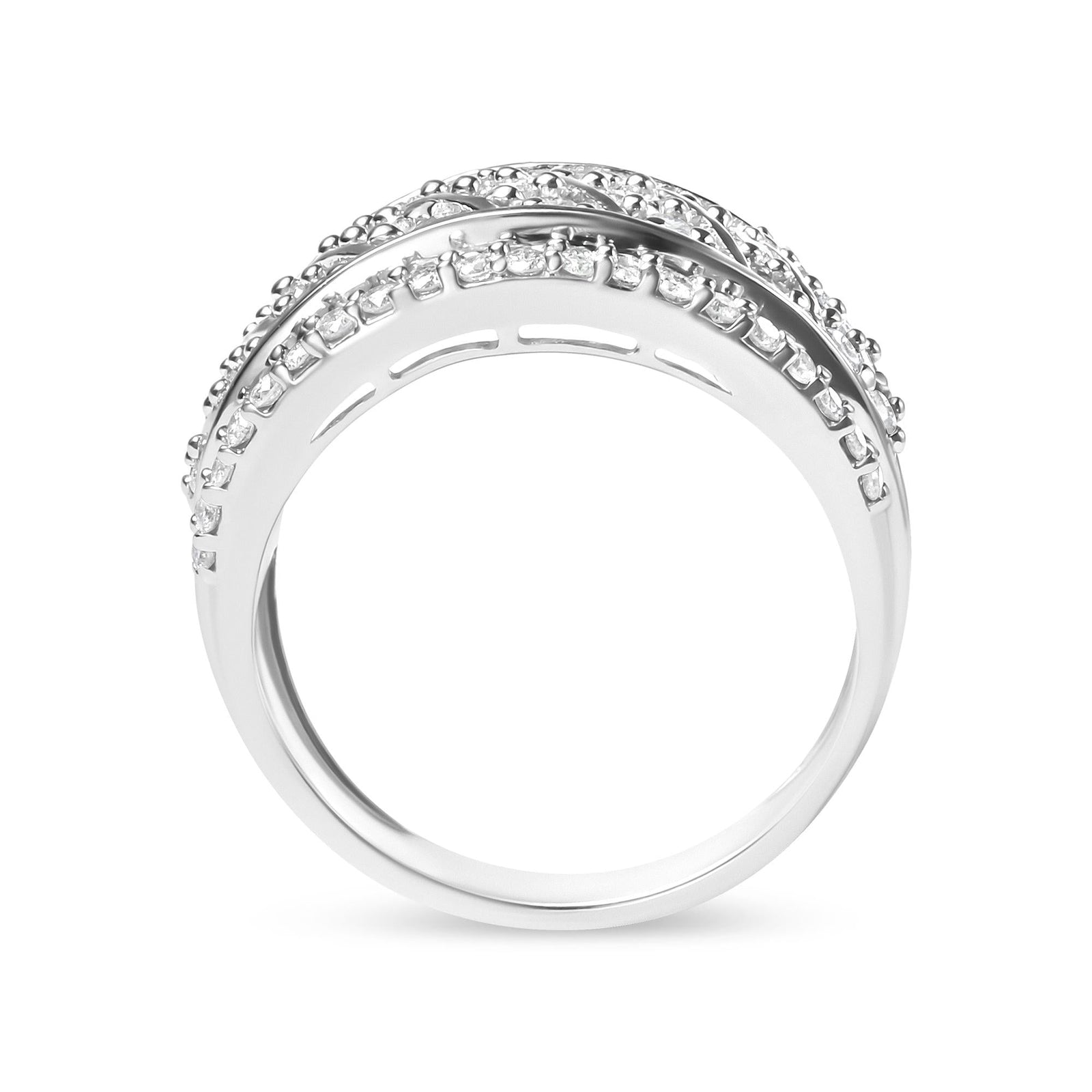 .925 Sterling Silver 2.00 Cttw Diamond Fashion Multi Row Cocktail Ring (H-I Color, I2-I3 Clarity)-2