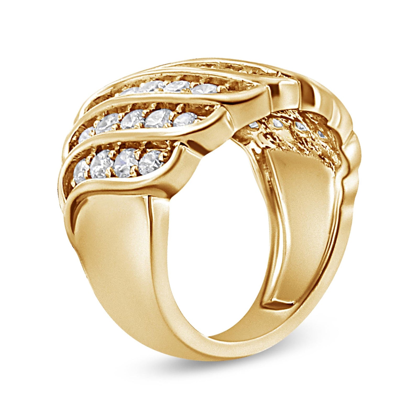 14K Yellow Gold Plated .925 Sterling Silver 2.00 Cttw Diamond Multi Row Band Ring (J-K Color, I1-I2 Clarity)-2
