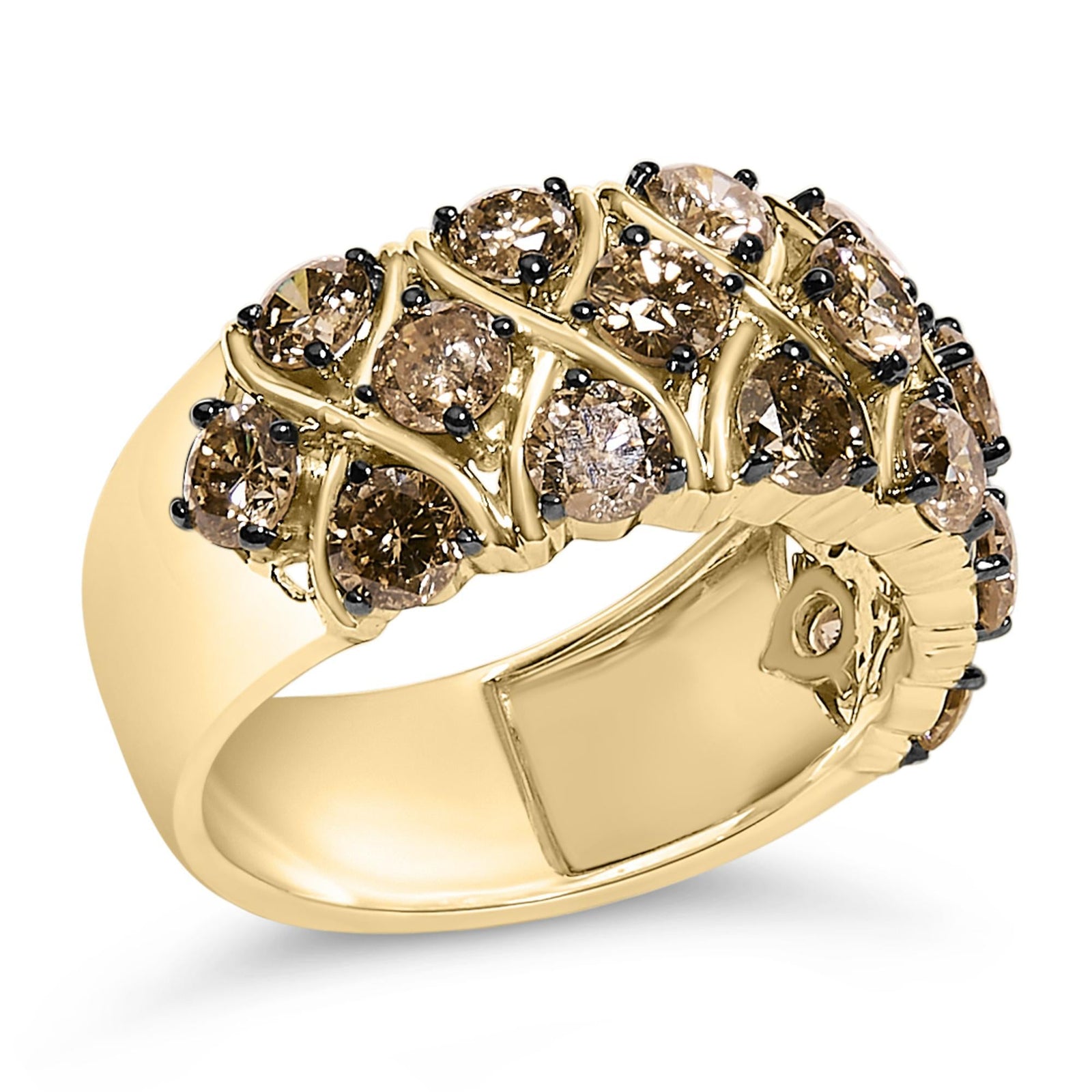 10K Yellow Gold Plated .925 Sterling Silver 3.0 Cttw Champagne Diamond Multi Lattice Band Ring-2