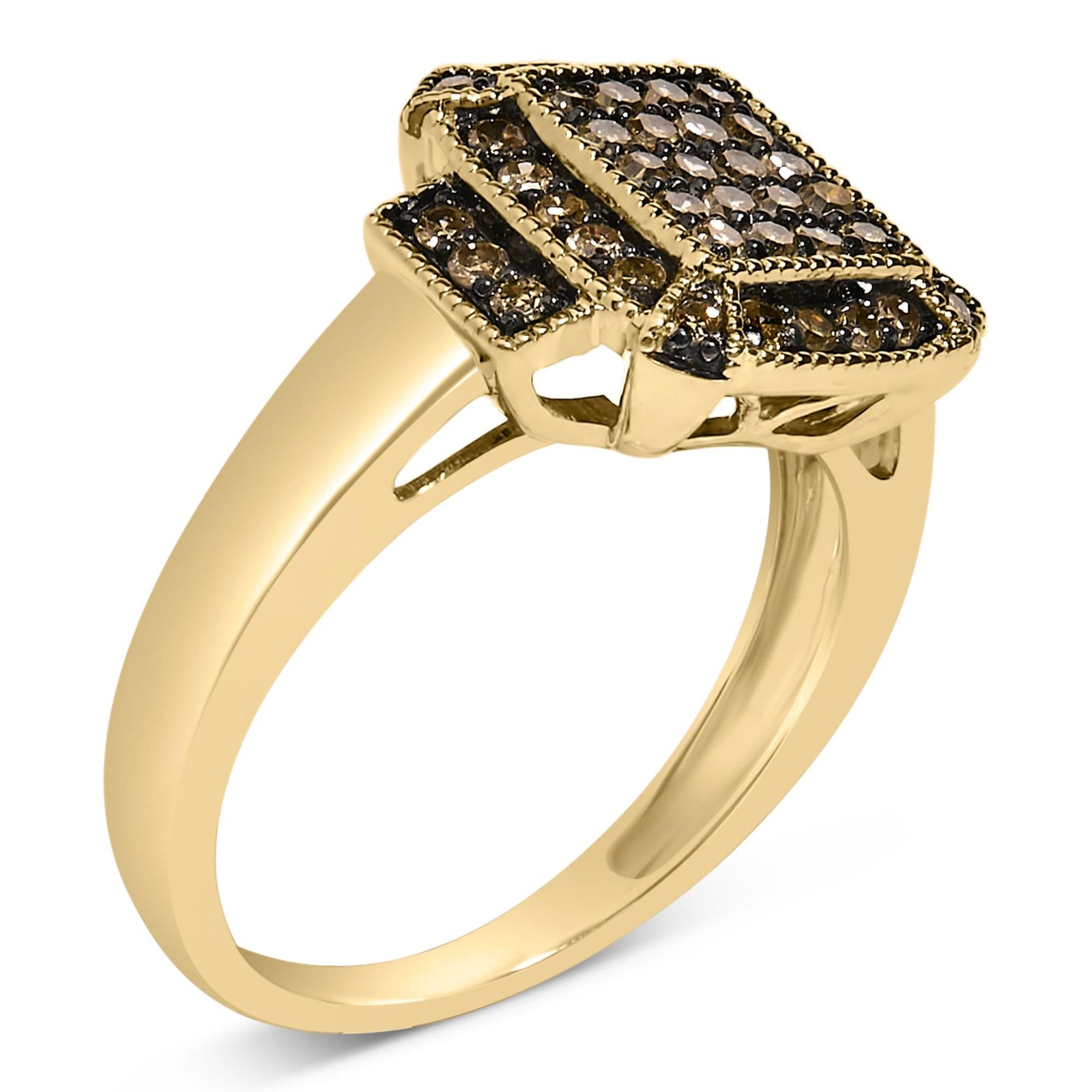 10K Yellow Gold Plated .925 Sterling Silver 1/2 Cttw Champagne Diamond Step Up Ring-2