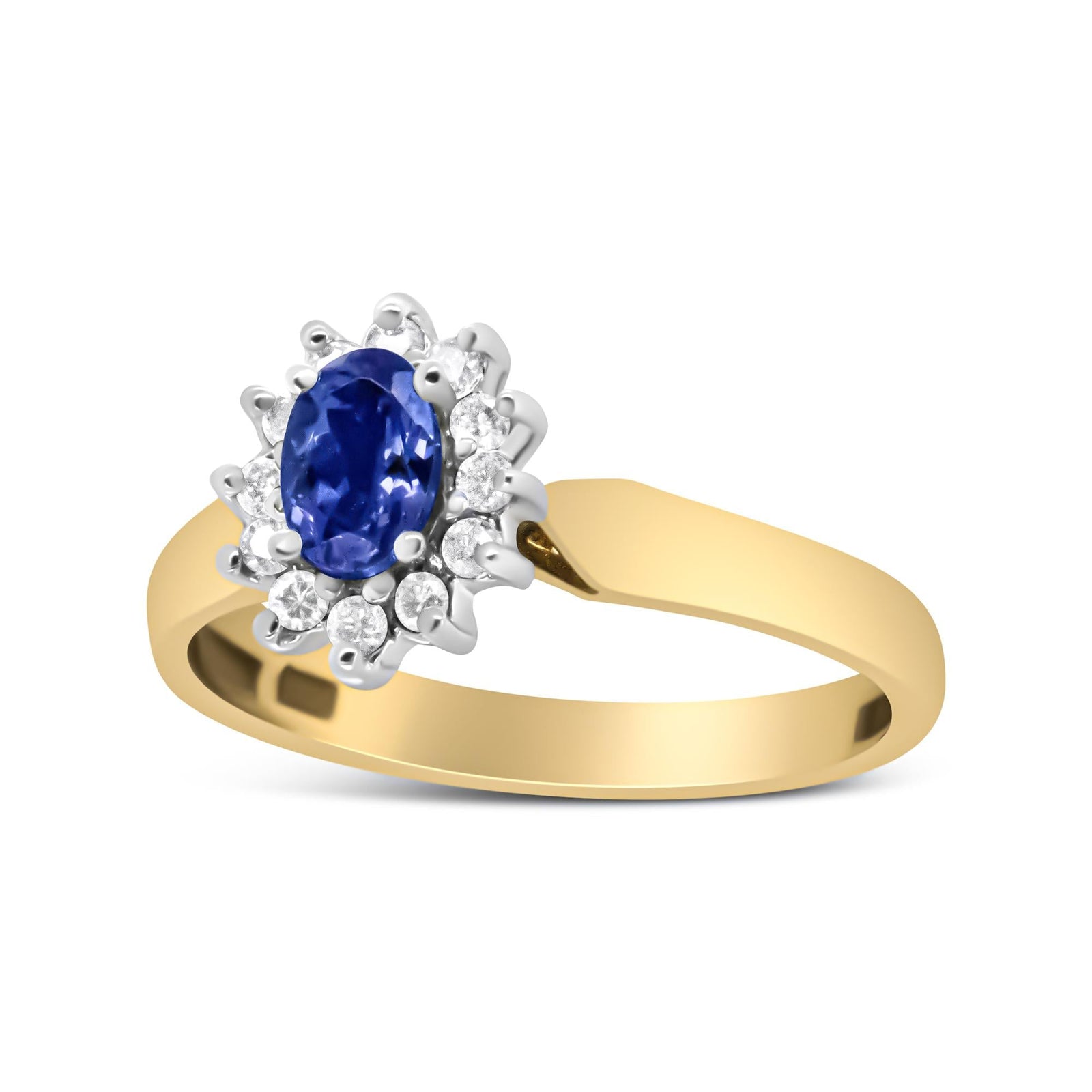 14K Yellow Gold 1/5 Cttw Round Diamond and 6x4mm Oval Blue Tanzanite Halo Ring (H-I Color, I1-I2 Clarity)-2