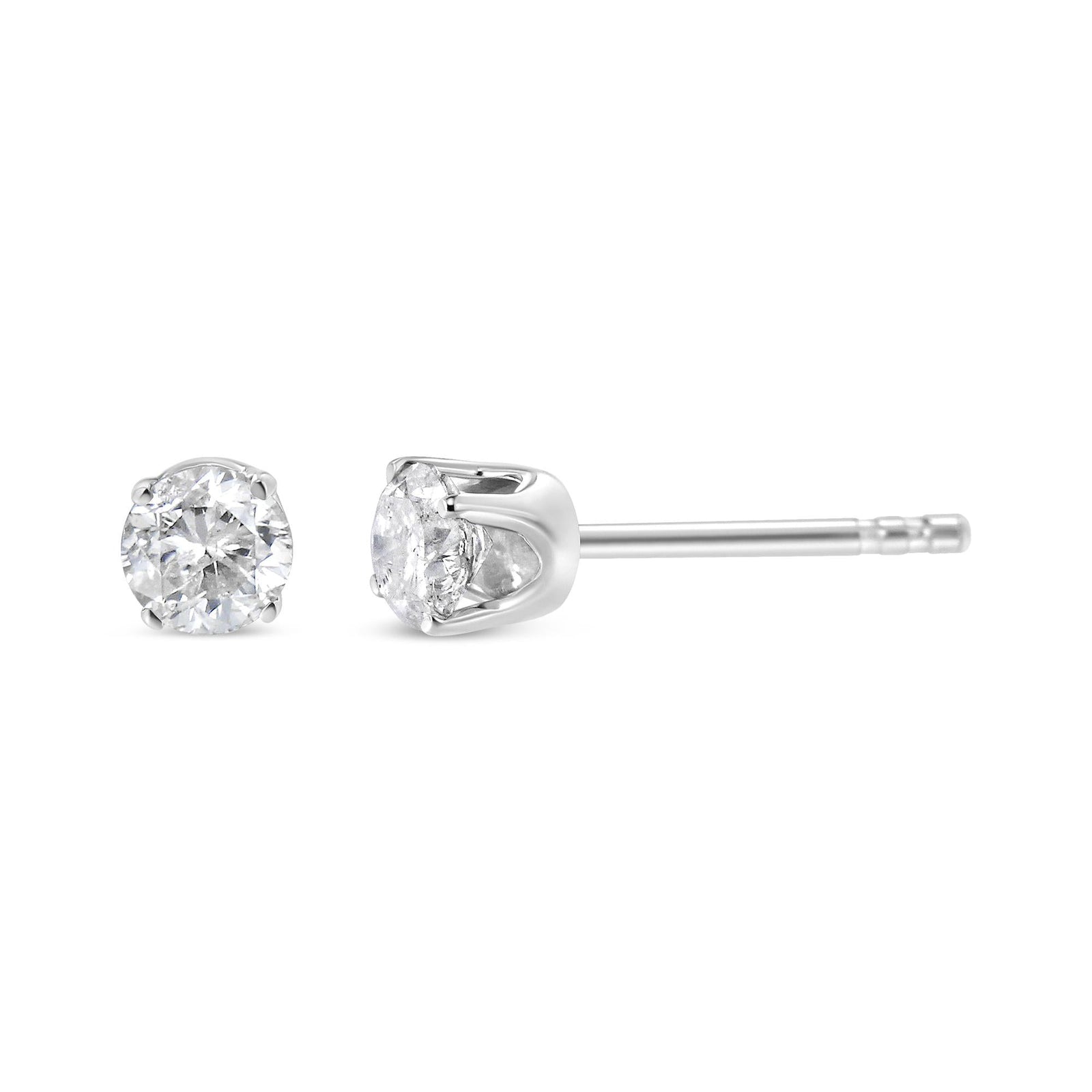 AGS Certified 14K White Gold 1.0 cttw 4-Prong Set Brilliant Round-Cut Solitaire Diamond Push Back Stud Earrings (G-H Color, I1-I2 Clarity)-2