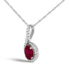 10K White Gold Red Ruby and Diamond Accent Teardrop Pendant Necklace - 18" Inches-2