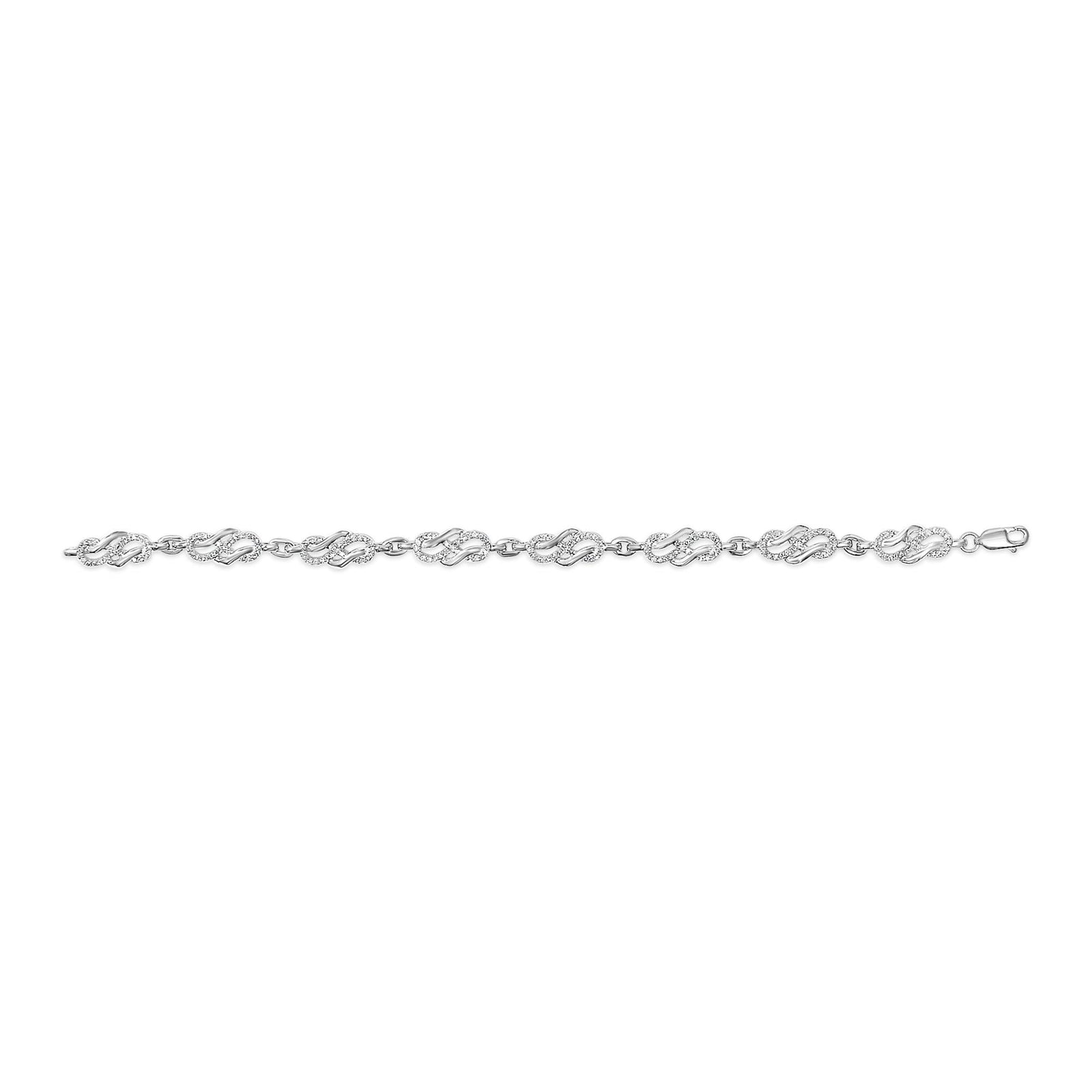.925 Sterling Silver 1.0 Cttw Diamond Infinity Loop and Swirl Link Bracelet (I-J Color, I2-I3 Clarity) - 7.25" Inches-2