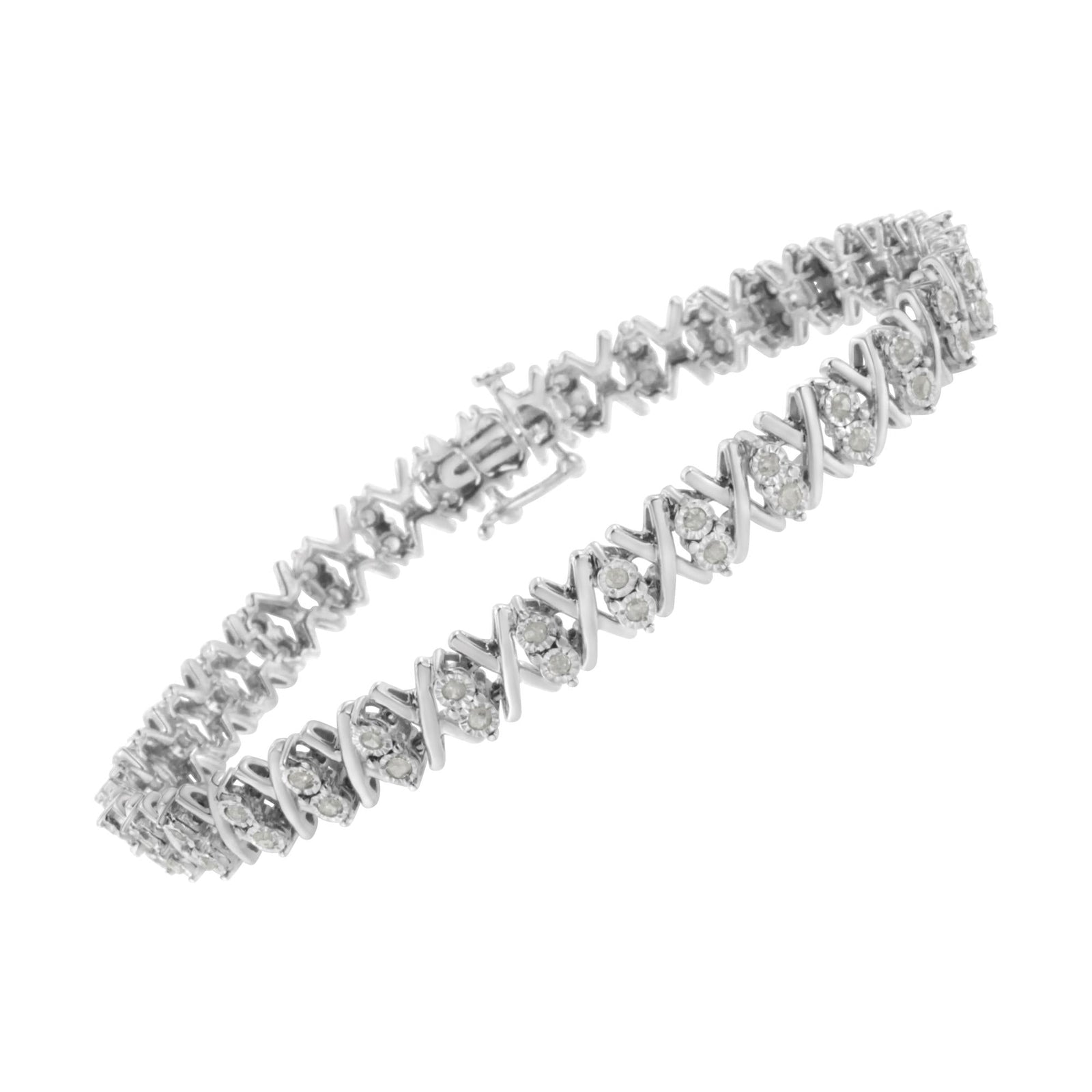 .925 Sterling Silver 1.0 Cttw Diamond Miracle-Set X-Link 7" Tennis Bracelet (I-J Color, I3 Clarity)-2