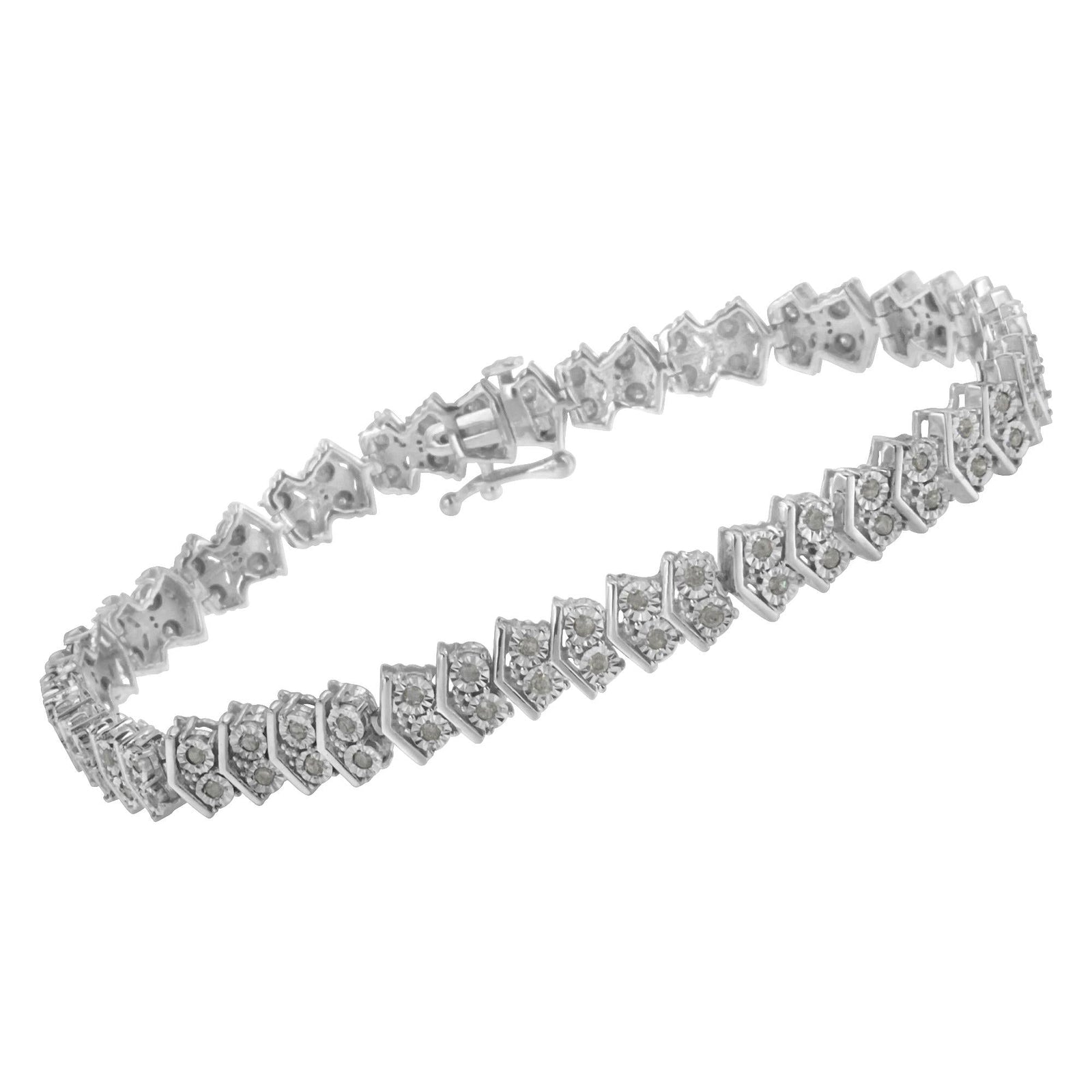 .925 Sterling Silver 1.0 cttw Diamond "Arrow" Shape Tennis Link Bracelet (I-J Color, I3 Clarity) -7.25"-2