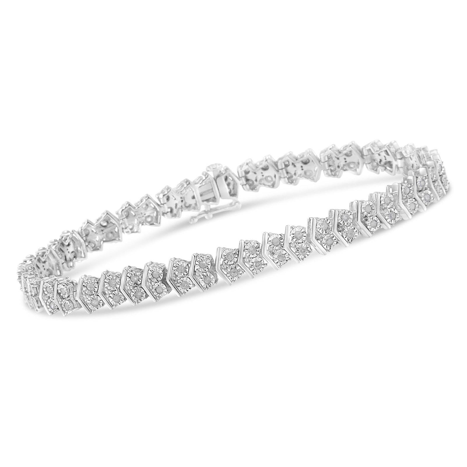 .925 Sterling Silver 1.0 Cttw Chevron 2 Stone Arrow Link Tennis Bracelet (I-J Color, I3 Clarity) - 7”-2