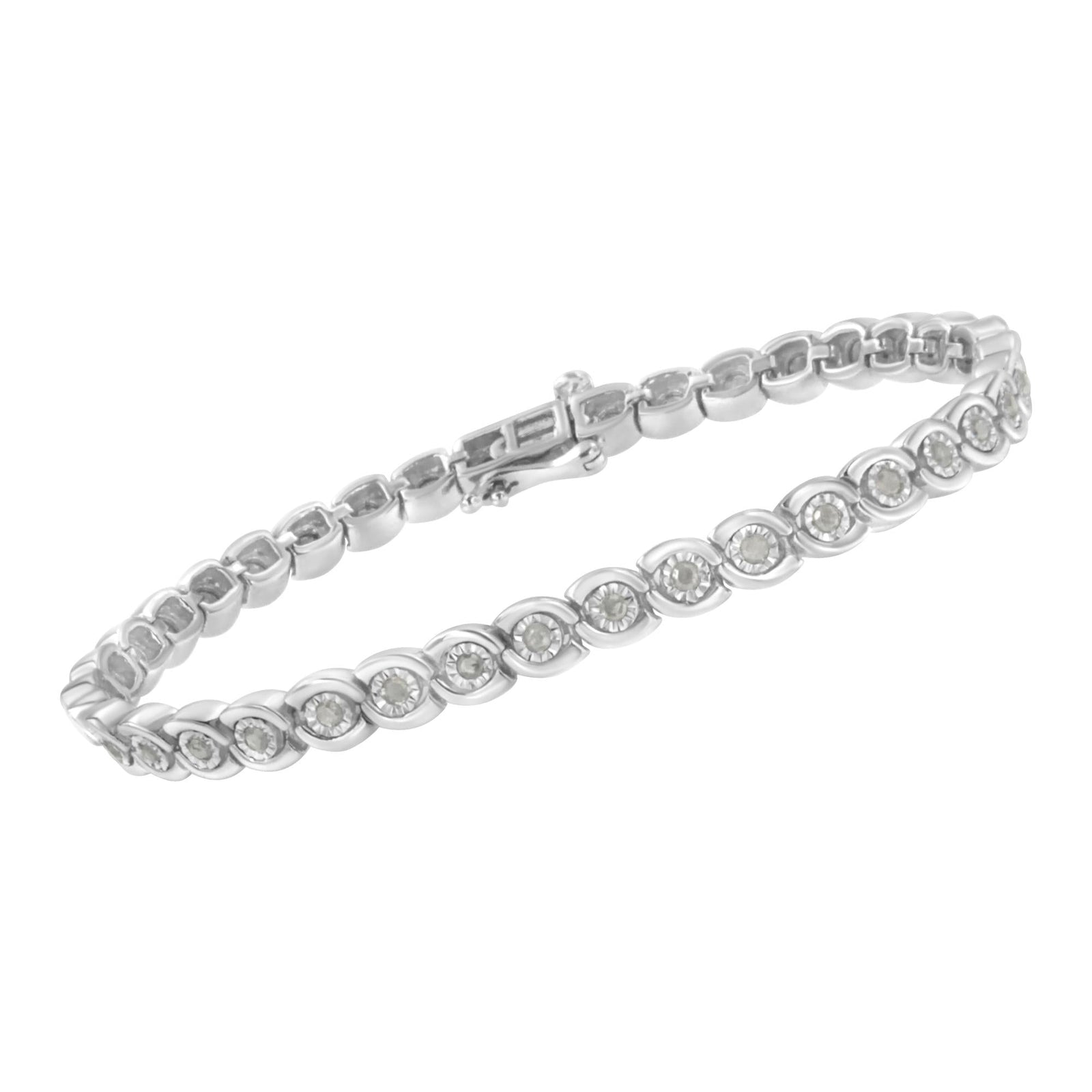 .925 Sterling Silver 1.0 cttw Miracle Set Diamond Spiraling Bezel Link Bracelet(I-J Color, I3 Clarity) -7.25"-2
