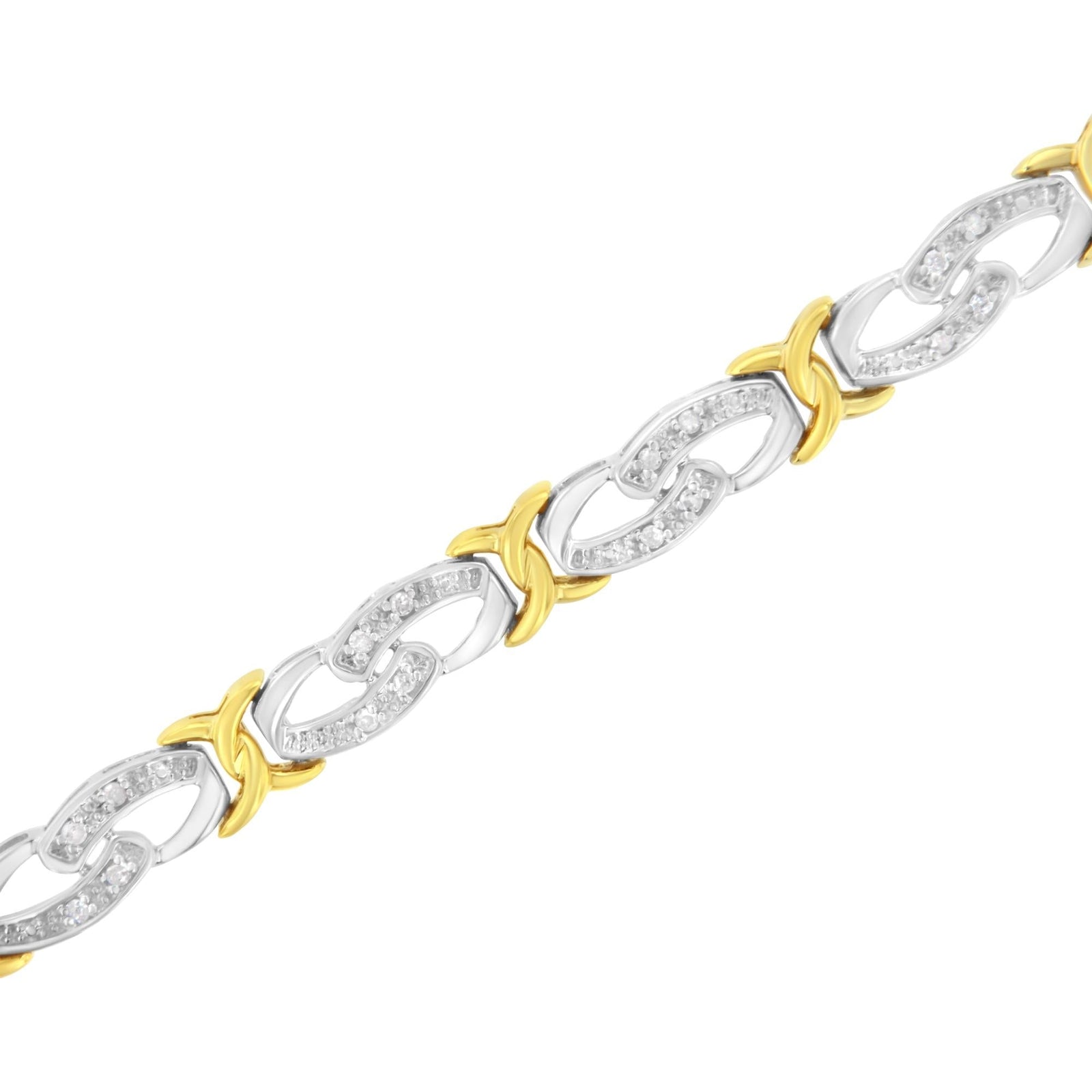 10k Yellow Gold Plated Sterling Silver 1/4 cttw Diamond Infinity and X Link Bracelet (I-J Clarity, I2-I3 Color) - Size 7.25"-2