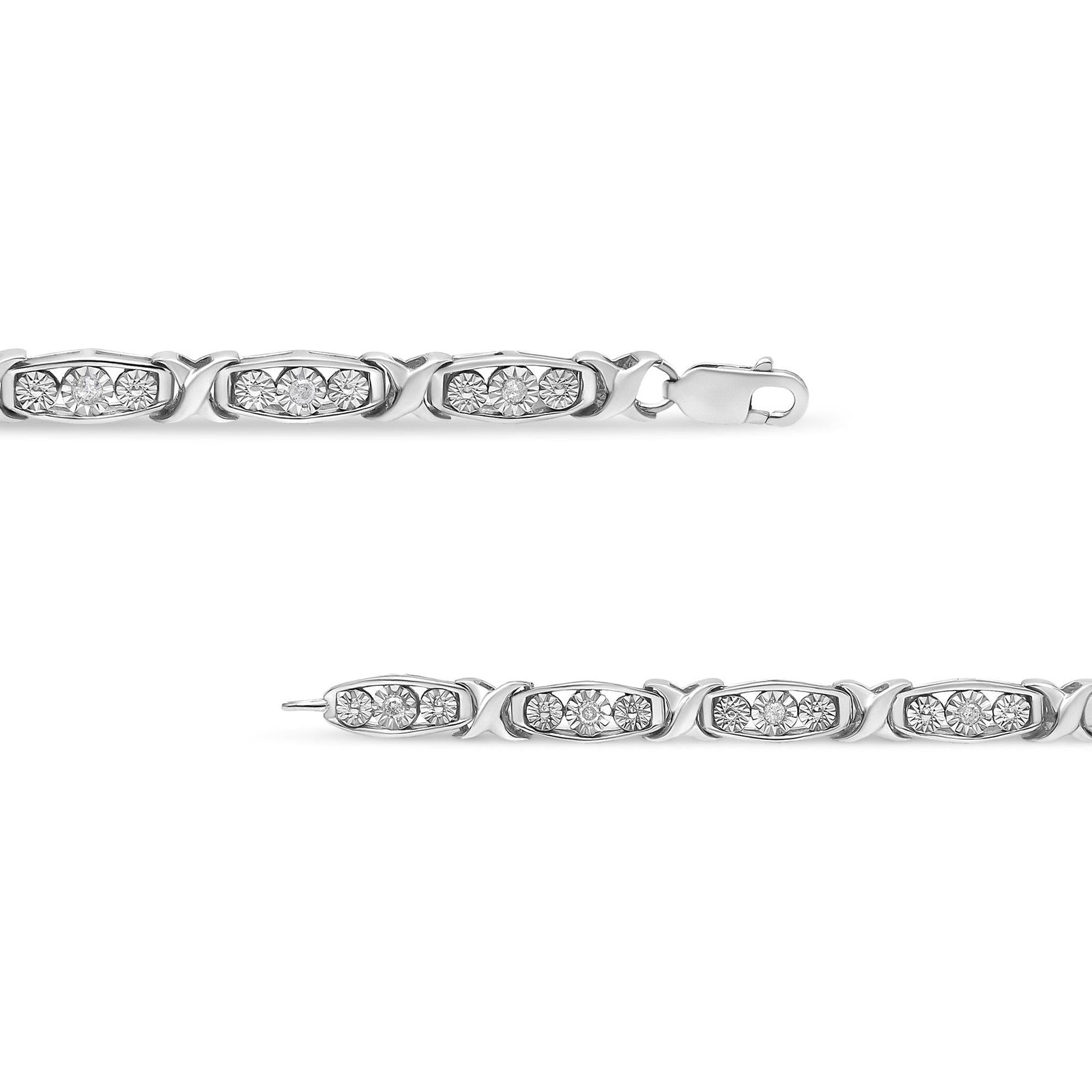 .925 Sterling Silver 1/10 Cttw Diamond Miracle Set 3 Stone Link Bracelet (I-J Color, I2-I3 Quality) - 7.25" Inches-2