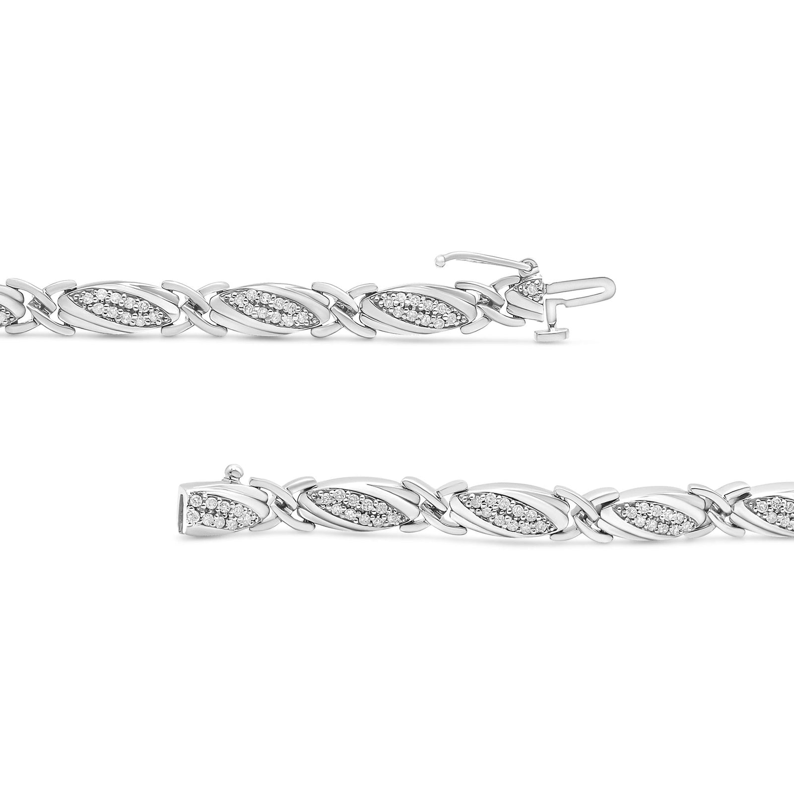 .925 Sterling Silver 1.00 Cttw Round Diamond X-Link Bracelet (I-J Color, I2-I3 Clarity) - Size 7.25"-2